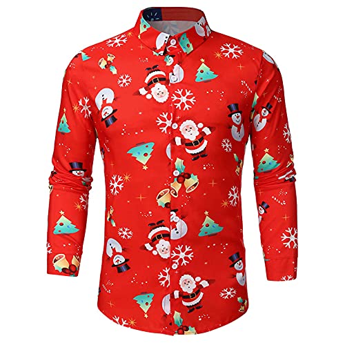 Mens shirts designer,Fashion Men's Autumn Winter Casual Christmas Printed Long Sleeve Top Blouse Shirts,Floral Dress Shirts Casual Button Down Flower Printed Shirts Cotton