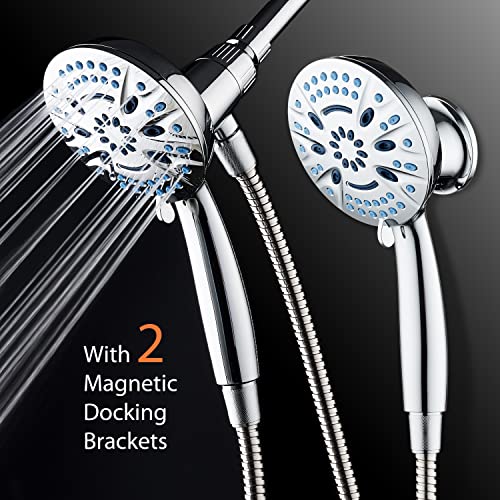 Magneton By Aquacare High-Pressure 8-Mode Handheld Shower Head With Magnetic Guidance Docking System - 2 Magnetic Brackets, 5 Inch Face, Hygienic Jets, 6 Ft. Stainless Steel Hose/All Chrome Finish #TOP2
