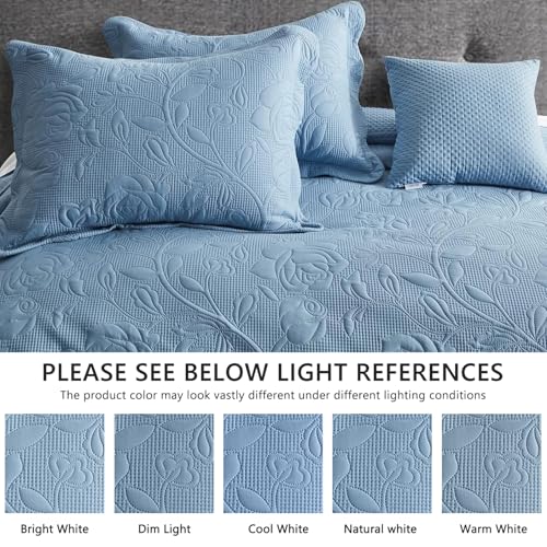 Image of CHIXIN Bedspread Coverlet Quilt Set Full Size - Lightweight Bedding Cover - Ultrasonic Quilting - 5 Piece Reversible Bedspread - Vintage Rose Pattern (Full, Ashley Blue)