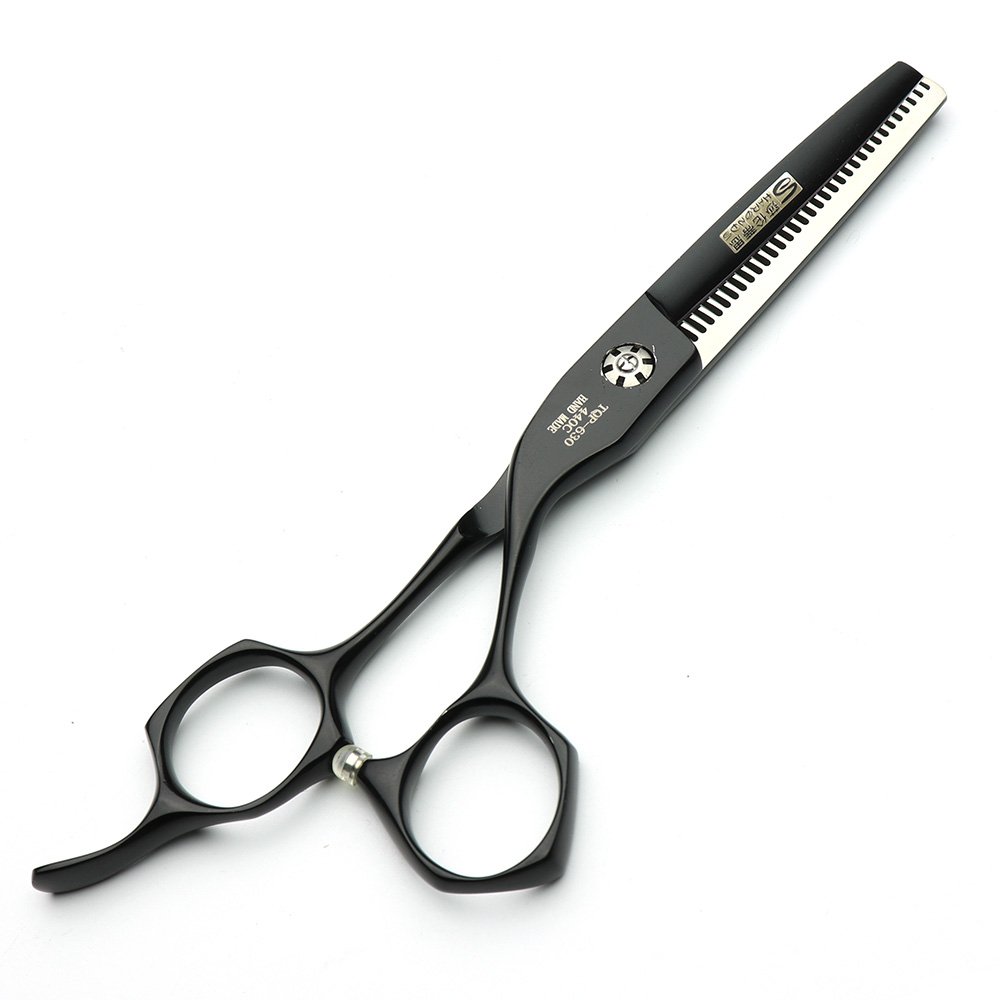 Tijeras de peluquería profesional de color negro, hechas a mano 6 pulgadas
