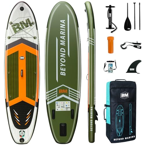 Image of BM Paddle Board Inflatable Stand Up Paddle Board, SUP Paddleboard for Adult, Premium Accessories | Non-Slip EVA Deck & Foam Handles, Camera Mount, Double Action Pump, 85L Travel Backpack