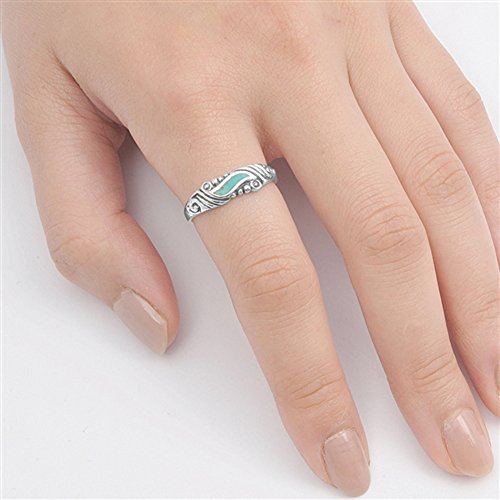 Women's Wave Simulated Turquoise Cute Vintage Ring New 925 Sterling Silver Band Size 9 #TOP1