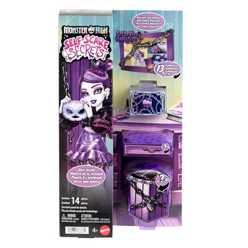 Monster High Coffret Secrets de Beauté Terreur & Bien-être Spectra Vondergeist, poupée et accessoires avec 13 surprises réalistes dont kit de manucure et...