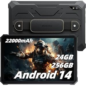 Blackview 2.4k 10.36 inch Rugged Tablet, Android 14 22000mAh Octa-core Tablet, 24GB（8+16） RAM+256GB ROM+1TB Expand, 48MP+16MP Camera Waterproof, 4G LTE/5G WiFi, BT 5.0/OTG/GPS-Black