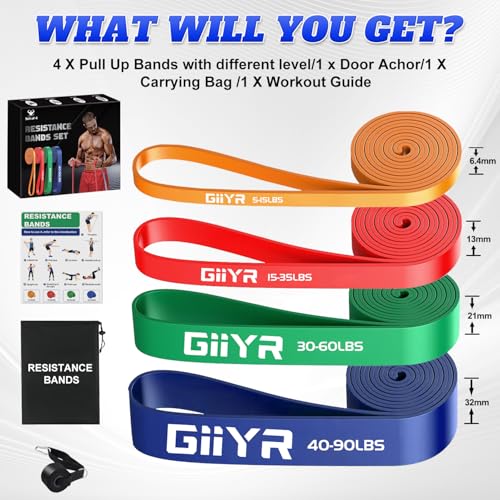Giiyr Resistance Bands Set for Men & Women - 4 Levels Exercise Band with Door Anchor, Pull Up Bands for Strength Training, Stretching, Powerlifting, Home Workouts, and CrossFit - Image 3
