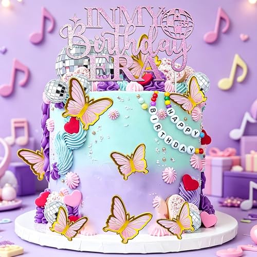 Decoración de pastel de cantante con siluetas musicales para telón de fondo de cumpleaños