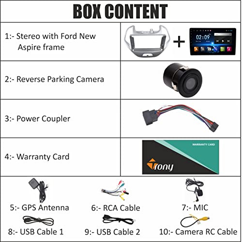 Image of Trony 9 Inches Advanced Car Radio Receiver Android 10 System for Ford New Aspire with 2GB /16GB RAM & ROM with Wired Apple Carplay and Android Auto