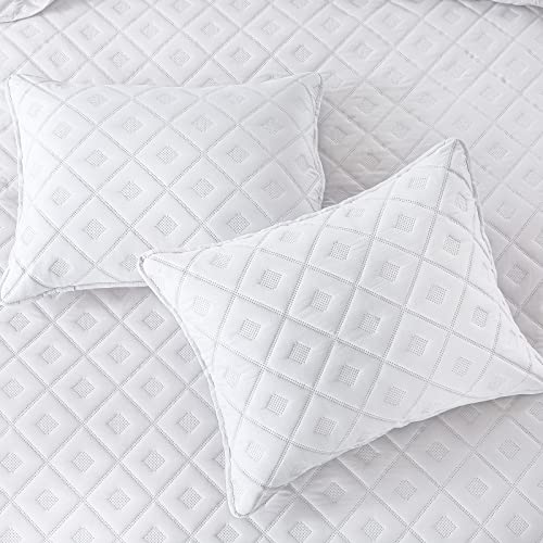 Hiaruo King Quilt Bedding Set, Soft Warm Geometric Coverlet Bedspread (104X90 Inch) With 2 Pillow Shams (20X36 Inch) For All Season, White #TOP6