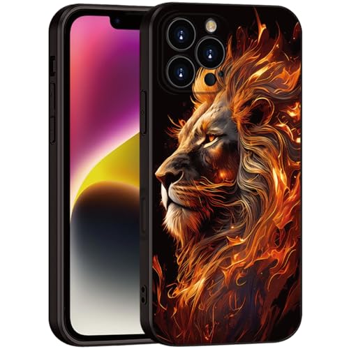 Printed with Lion for iPhone 16 pro max case, Flaming Lion Silicone Soft Shockproof Case - Exuding Royal Authority (A1-Lions-Animal)