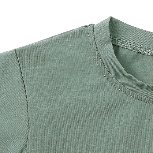 Image of KISBINI Toddler Kids Plain Short Sleeve T-Shirt and Shorts Set Unisex Cotton Summer Outfit Clothes for Little Boys or Girls