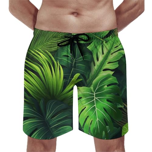 Men's Swim Trunks Quick Dry Board Shorts with Pockets Beach Shorts Tropical Leaves Bathing Suits for Men - Main Image