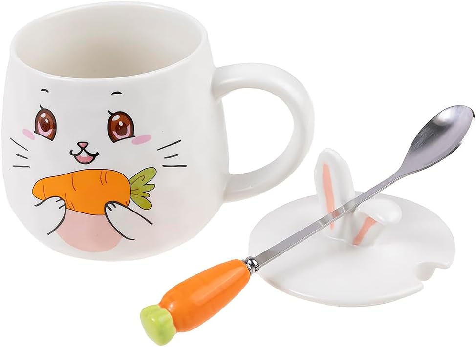 Rabbit, Carrot, Delicious Design, Rabbit Ears Collection, Carrot Spoon, Porcelain, Metal, 425 ml - Coffee, Tea, Chocolate, Cappuccino - Original Gift Idea
