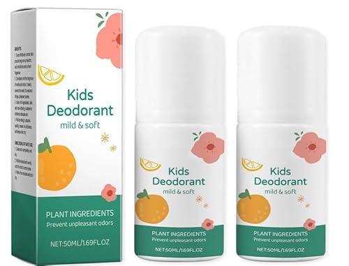 Desodorante natural para niños, 2 Piezas desodorantes infantiles, fragancia roll-on de vainilla, desodorante enrollable para evitar la piel seca, fresco y más agradable, adecuado para la piel sensible