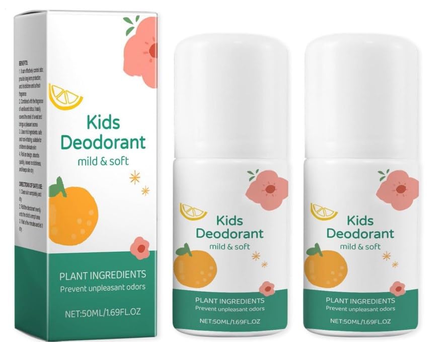 Desodorante natural para niños, 2 Piezas desodorantes infantiles, fragancia roll-on de vainilla, desodorante enrollable para evitar la piel seca, fresco y más agradable, adecuado para la piel sensible