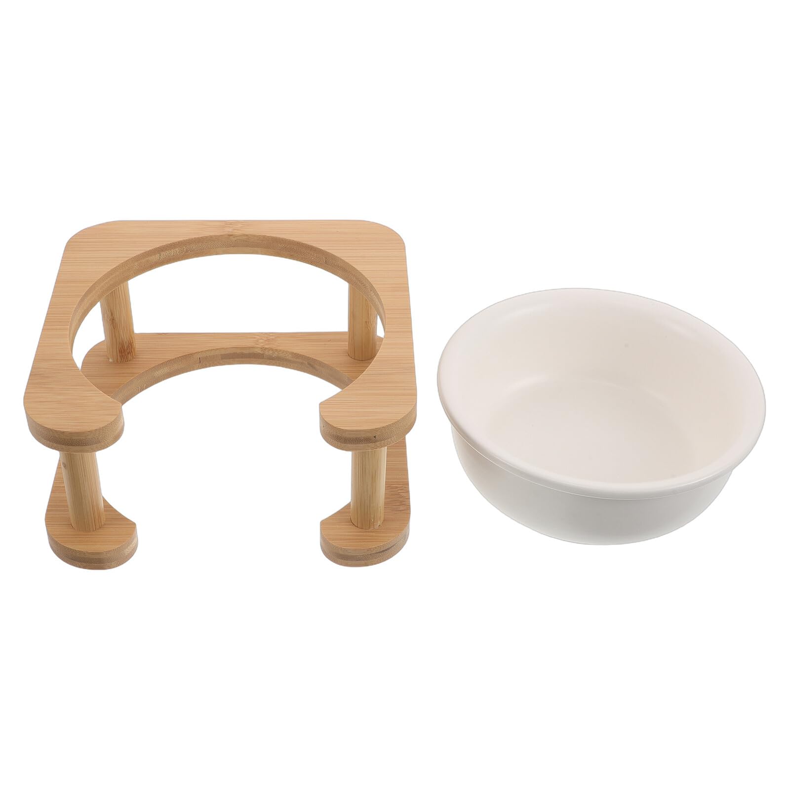 Gamelle Surélevée pour Chat et Petit Chien 600 ML en Céramique Blanche avec Support en Bois Stable Anti-basculement, Distributeur d'eau et Nourriture pour Intérieur et Extérieur,