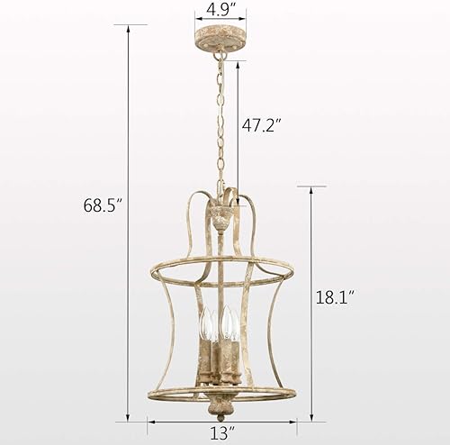 Miniatura 7 de Lámpara de araña francesa con 4 luces, color blanco envejecido, con cadena, moderna lámpara colgante de granja para cocina, isla y comedor