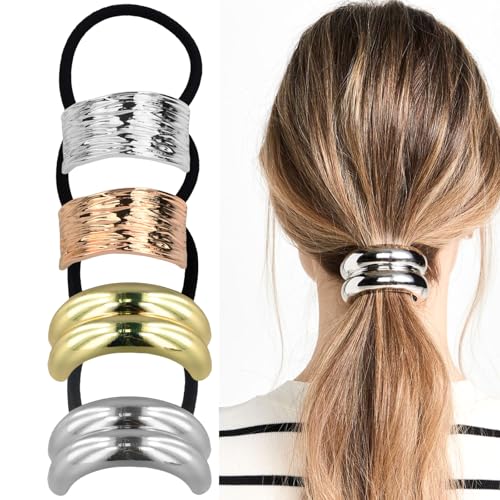 YILANJIN 4 Pezzi Supporto per Coda di Cavallo in Metallo, Supporto per Capelli Elastico Cavallo Elastici In Metallo Scrunchies Alla Moda Coda di Cavallo Elastici In Scrunchies per Donne Ragazze (A)