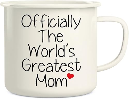 Retreez Taza de café de acero inoxidable esmaltado oficial de The World's Greatest Mom de 16 onzas, regalo de cumpleaños inspirador para mamá, mamá,