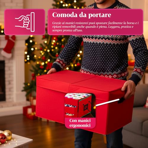 Miniatura 6 de Wintem Caja Porta Adornos De Navidad Con 3 Cajones Extraíbles Para 72 Bolas De Navidad, Estructura Rígida De Tnt 51 X 35 X 24 Cm, Cremallera Robusta Y Etiqueta Transparente Para Almacenamiento