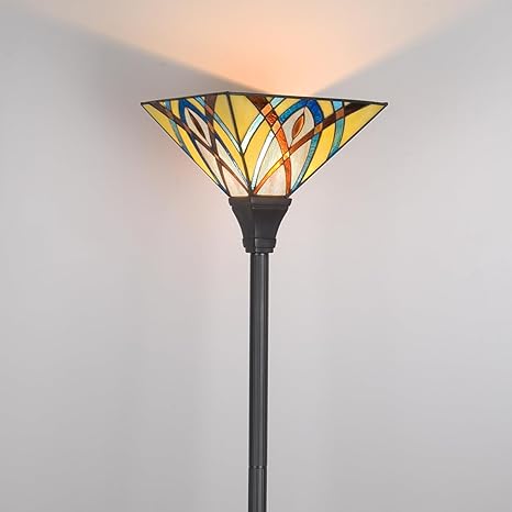 COTOSS Tiffany Torchiere Floor Lamp,Handcrafted Stained Glass Lamp Shade,Antique Mission Style Standing Corner Light for Living Room Bedroom Office photo 2