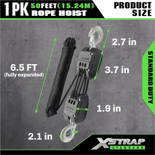 image for XSTRAP STANDARD Heavy-Duty Block and Tackle Pulley System, 1000 LB Wor