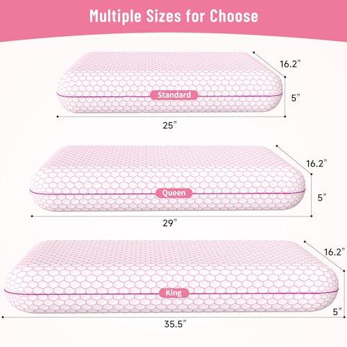 Image of CushyOasis Memory Foam Pillows for Side, Back and Stomach Sleepers, Set of 2, Bed Pillow with Washable Cover and Breathable Mesh, Bed Pillow for Sleeping (Pink,Queen Size)