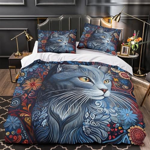 Parure de couette chat gris 3D super king en microfibre de qualité supérieure