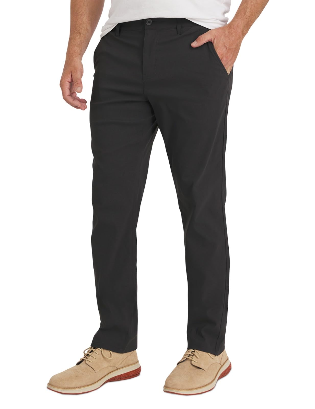 Mens Casual Pants - Regular Fit Ultra Stretch Flat Front Chinos | Lightweight Work & Travel Pants