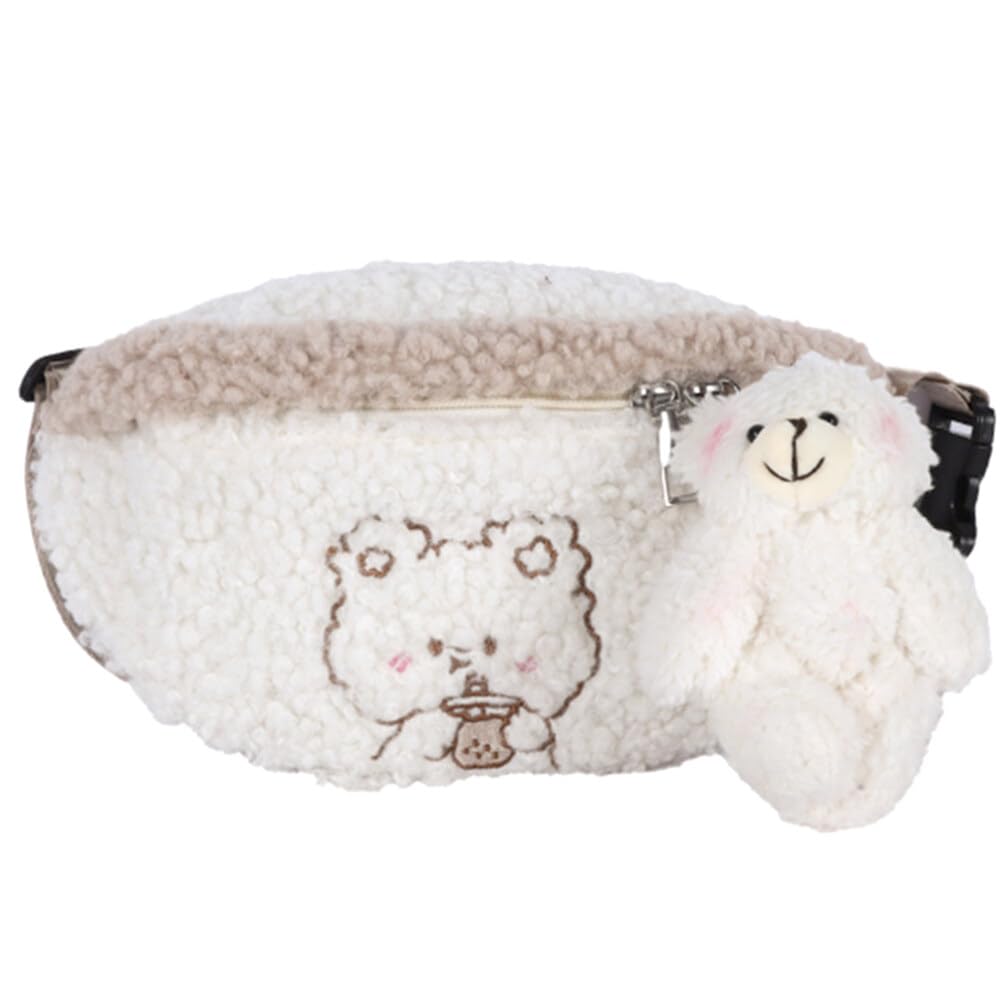 PACKOVE Bear Pattern Waist Pouch Plush Fanny Pack Lightweight Girl Waist Bag with Bear Pendant for Daily Travel Shopping