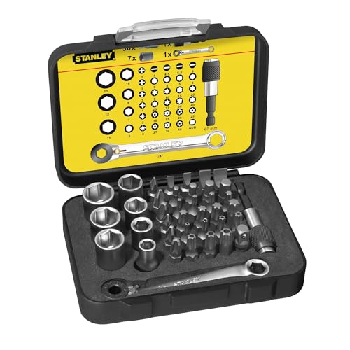 Stanley 1-13-907 - Juego de puntas de destornillador Expert vasos 14" llave con sistema carraca, 39 piezas
