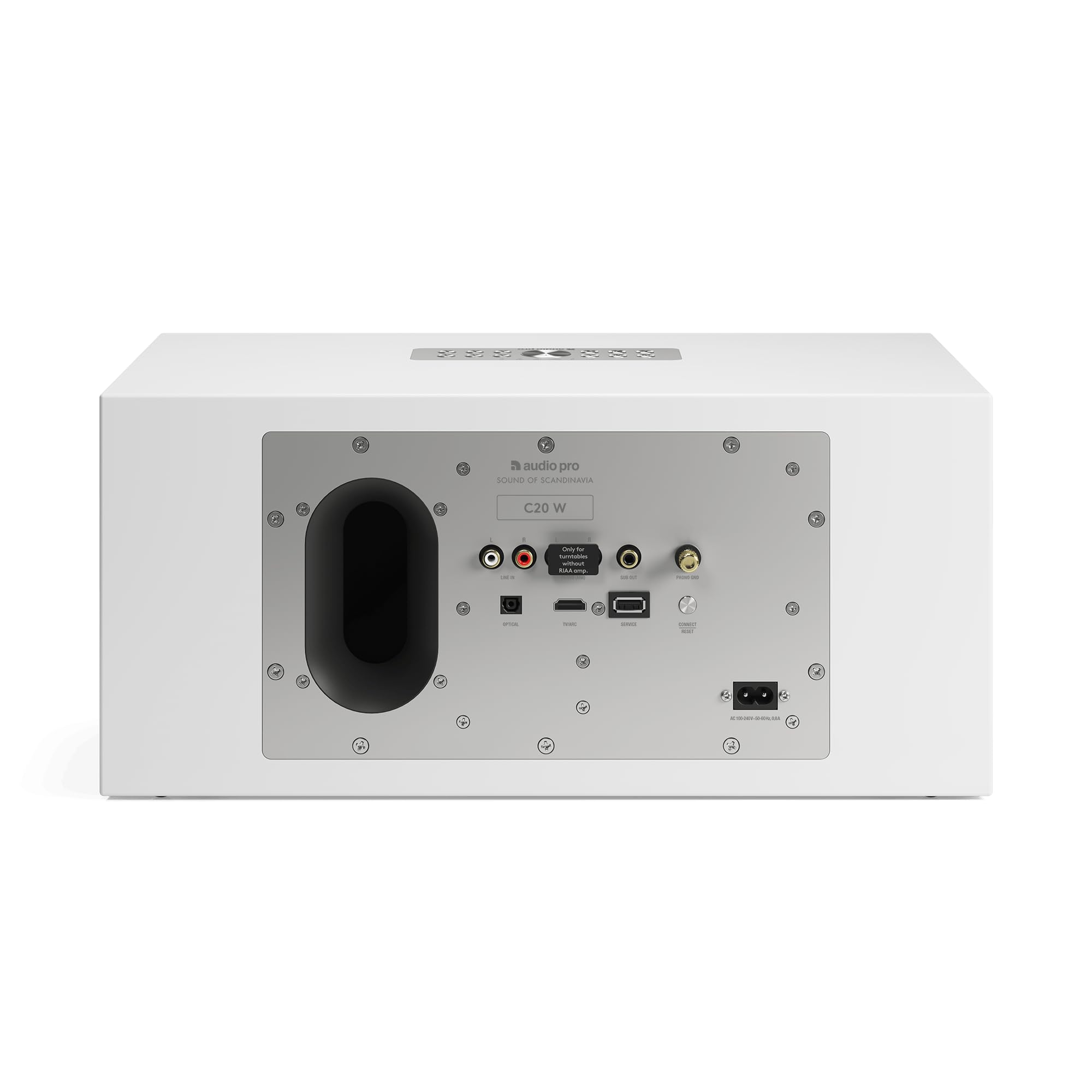 Audio Pro Enceinte stéréo multiroom sans fil C20W 190W Class-D, HDMI ARC, AirPlay 2, Google Cast, Bluetooth 5.0, entrée phono, sortie caisson de basses (blanc)