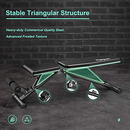 FBSPORT Weight Bench, Adjustable Strength Training Workout Bench , Bench Press for Home Gym Full Body Exercise, Incline Decline Weight Bench Foldable Workout Bench with Bands, Green