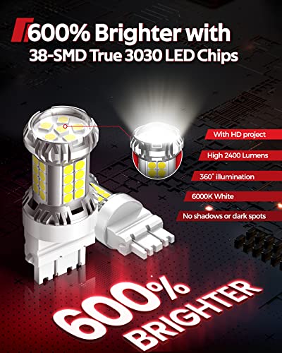 Torchbeam 3157 3156 Led Bulb Reverse Lights 6000K White, 600% Brighter 3056 3057 4057 4157 Led Light For Taillight, Backup Light, Drl, Brake Parking Signal Light, Non-Polarity,3030 38-Smd Upgrade #TOP1