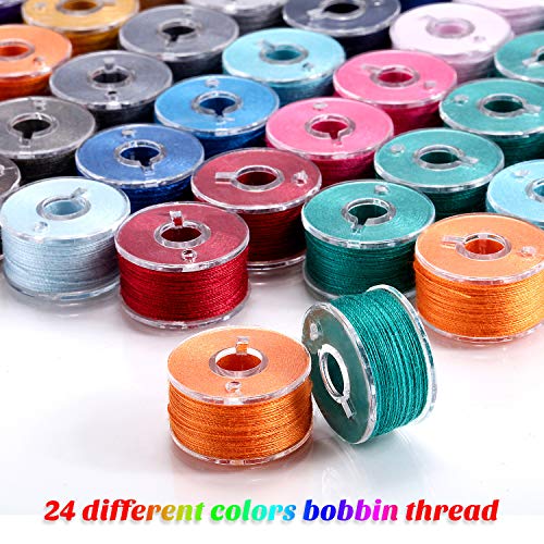 144 Pieces Prewound Bobbins Sewing Thread Bobbins Compatible with Brother/Babylock/Janome/Elna/Singer Embroidery Machine, Size A (24 Colors) - Thumbnail 4