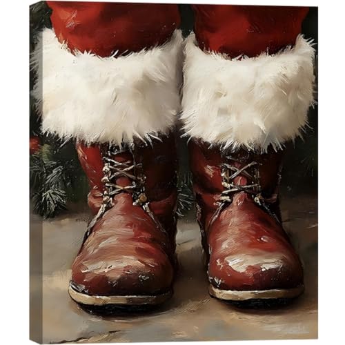 Framed Christmas Boots Wall Art 8x12inch– Rustic Winter Canvas Prints for Home Wall Decor – Farmhouse Red Christmas Pictures Wall Hanging for Living Room & Bedroom, Bathroom