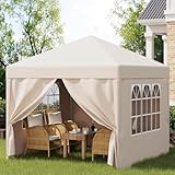 Pavillon 3x3 Wasserdicht Stabil,Faltpavillon Höhe Verstellbar,Pavillion UV Schutz 50+,Gartenpavillon Faltzelt für Garten, Innenhof, Camping (Beige)