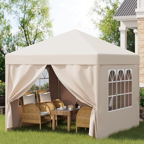 Pavillon 3x3 Wasserdicht Stabil,Faltpavillon Höhe Verstellbar,Pavillion UV Schutz 50+,Gartenpavillon Faltzelt für Garten, Innenhof, Camping (Beige)