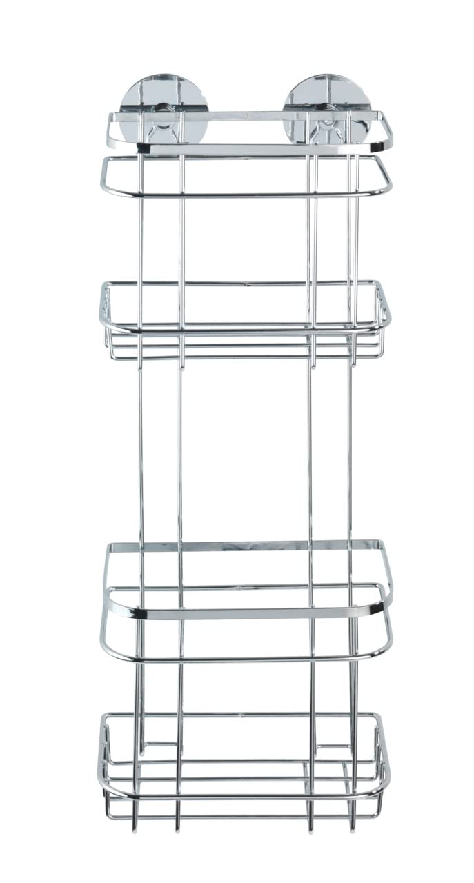 WENKO Turbo-Loc® Edelstahl Wandregal 2 Etagen - Befestigen ohne Bohren, Edelstahl rostfrei, 18 x 47.5 x 12.5 cm, Glänzend