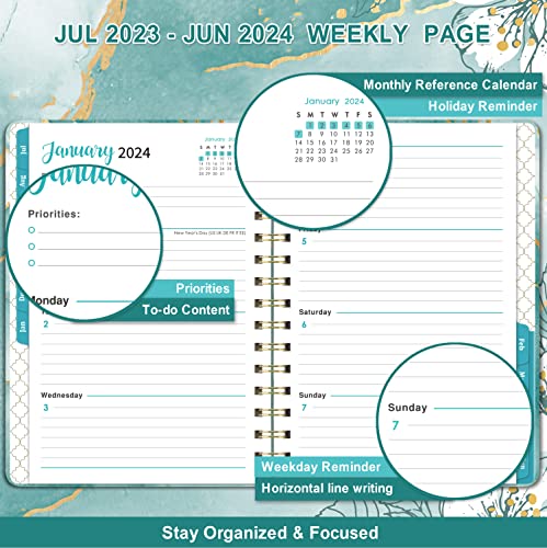 Planner 2023-2024 - July 2023-June 2024, 2023-2024 Academic Weekly & Monthly Planner With Tabs, 6.4" X 8.5", Hardcover With Back Pocket + Thick Paper + Twin-Wire Binding - Green #TOP3