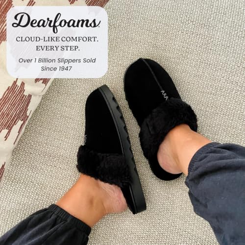 Dearfoams Women's Suede Fuzzy Soft Memory Foam Indoor Outdoor Helena Scuff Slipper2
