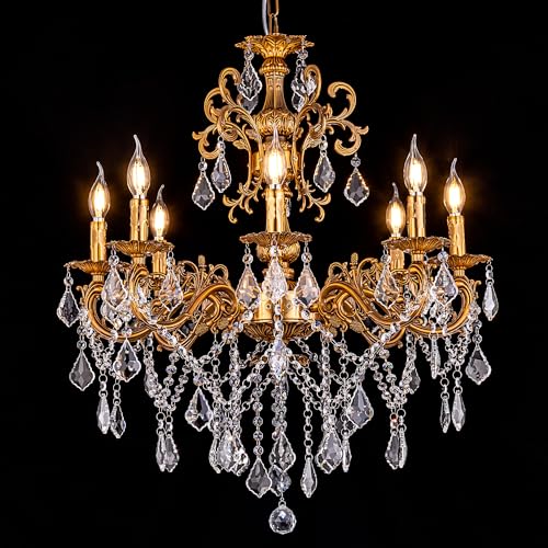 Wellmet Crystal Chandeliers Vintage Antique Bronze Chandelier 8 Lights Candle