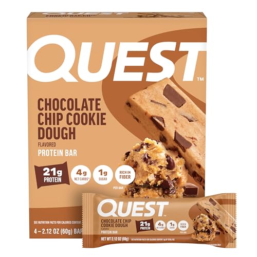 Quest Nutrition Chocolate Chip Cookie Dough Protein Bars 21g Protein 4 Net Carbs 1g Sugar High Fiber Gluten Free Keto Friendly 4 Count