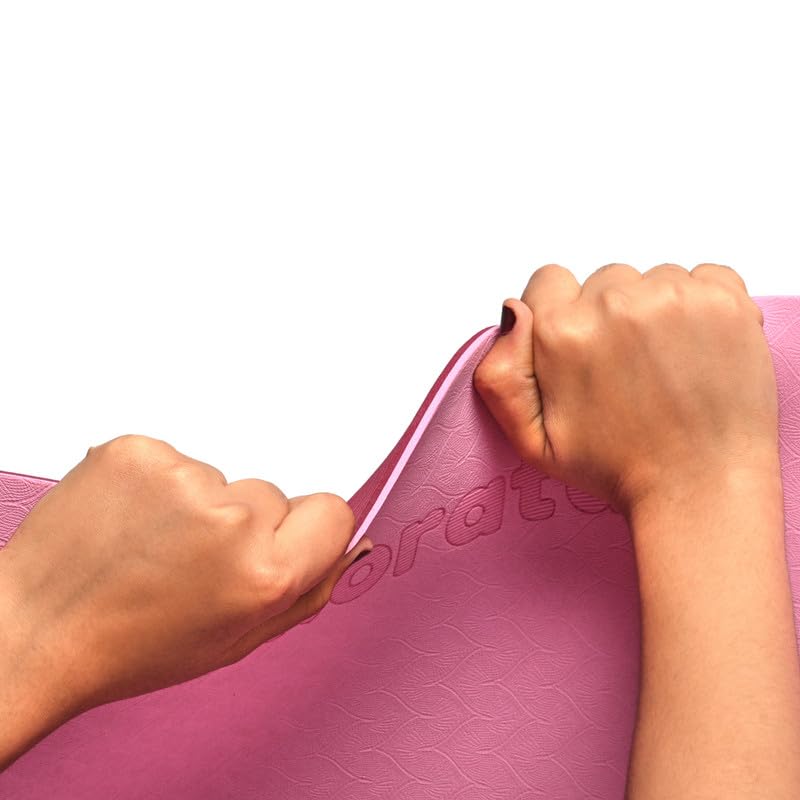 Image of Extra Wide Non Slippery TPE 6ft x 2.62ft x 6mm Yoga Mat for men, Women and Kids with hopscotch Play mat comes with Wooden Marker and bag cover - Pink