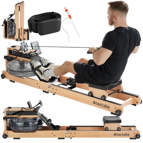 tectake® Rameur Pliable Appartement en Bois Massif Rameur Musculation Abdo Cardio Capacité Max. 150 kg pour Sport Maison Appareil Musculation fessier Sport...