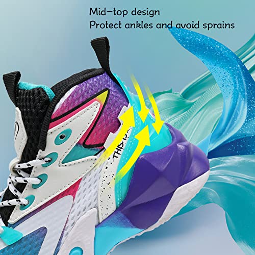 Image of VITUOFLY Kids Basketball Shoes Boys Sneakers Girls Mid-top Sports Shoes | Ankle protection, Non-slip TPR outsole, Cushioned shock-absorbing EVA midsole, Indoor outdoor sports for little & big kids