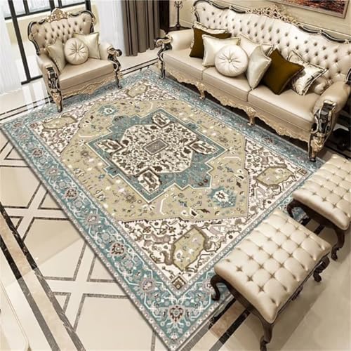 Tapis de salon bleu 120x160cm rétro et isolant phonique pour intérieur - 2