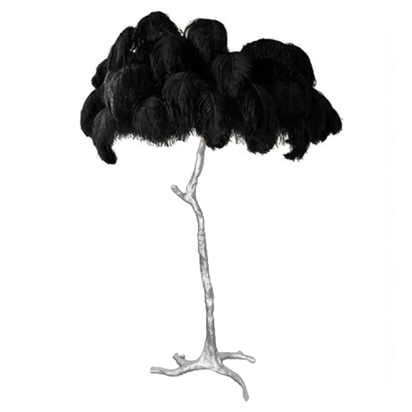 Natural Ostrich Feather Floor Lamp Silver Resin Light Body Standing Light 3 Colors Dimmable Romantic Girl Bedroom Lamp Feather Lamps with Foot Switch, E14 LED Bulb — image 1