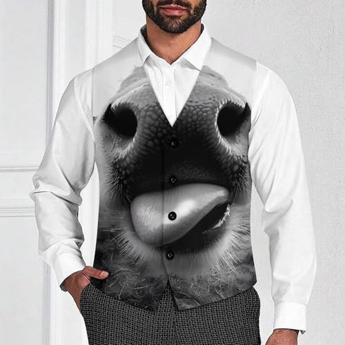 Cow Sticking Out It Tongue Trendy Vest Suit for Men V Neck Formal Dress Waistcoat Vests Business Slim Fit4