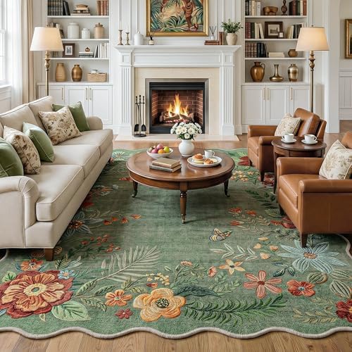 Fmfunctex 8x10 Floral Washable Green Vintage Boho Area Rug for Living Room