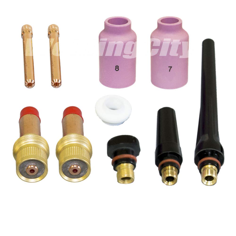 WeldingCityTIG Welding Torch Accessory Kit for Gas Lens Setup 3/32" Collet-Gas Lens-Ceramic Cup-Gasket-Back Cap in Torch 17, 18 and 26 Miller Lincoln Hobart ESAB Weldcraft (T14)